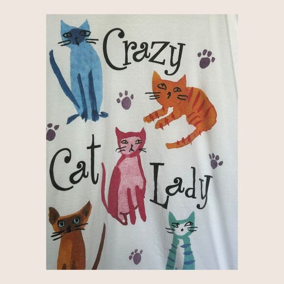 😻 VTG 90s CRAZY CAT LADY NIGHT GOWN SLEEP SHIRT OVERSIZED PJs OSFM 100% COTTON - Picture 2 of 5